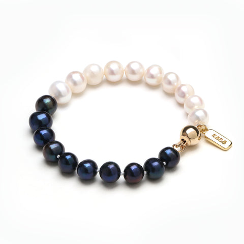 Yin Yang Black White Pearl Bracelet