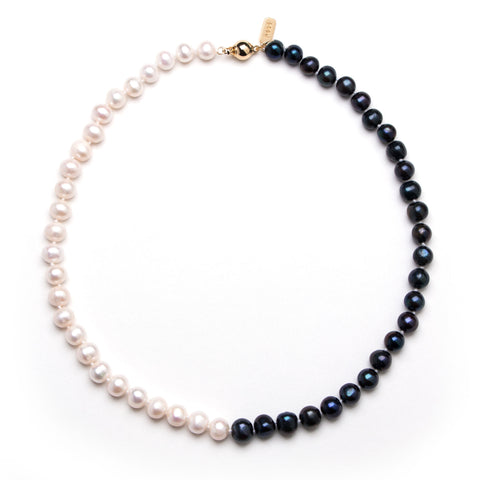 Yin Yang Black White Pearl Necklace